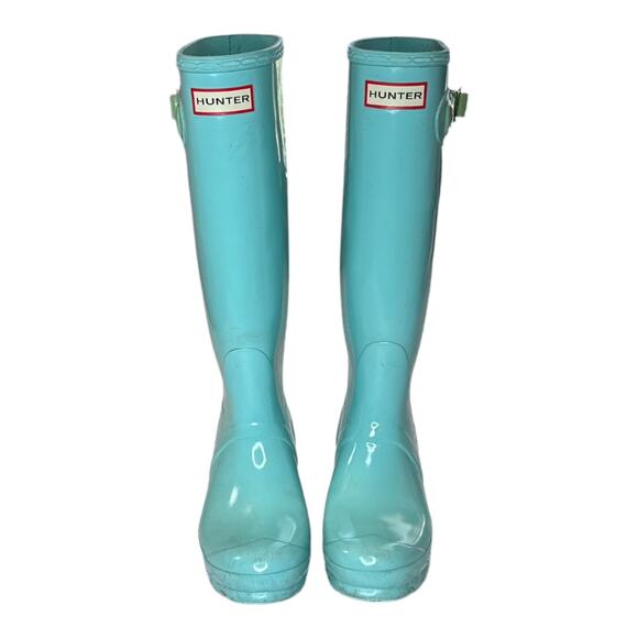 Hunter Women's Original Tall Gloss Turquoise Rain Boots Size 5 - Picture 1 of 7